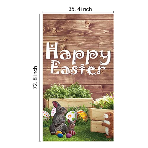 ZDX Happy Easter Door Banner Rustic Wooden Floor Banner Spring Bunny Egg Flower Rustic Farmhouse Easter Party Backdrops Door Banner