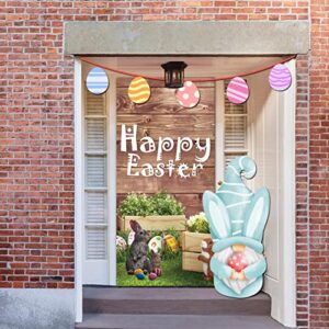 ZDX Happy Easter Door Banner Rustic Wooden Floor Banner Spring Bunny Egg Flower Rustic Farmhouse Easter Party Backdrops Door Banner