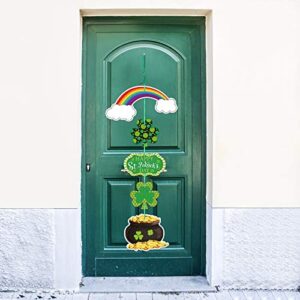 St. Patrick's Day Door Sign St. Patrick's Day Themed Hanging Welcome Sign Irish Hanging Door Decor with Shamrock Leprechaun High Hat Wall Sign Ornament for St. Patrick's Day Decoration