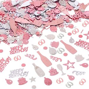 60th birthday confetti rose gold number 60 happy birthday party confetti metallic foil balloon star birthday cake table scatter confetti for 60 birthday party anniversary decorations, 1.6oz
