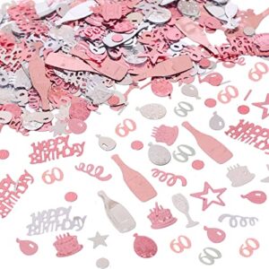 60th Birthday Confetti Rose Gold Number 60 Happy Birthday Party Confetti Metallic Foil Balloon Star Birthday Cake Table Scatter Confetti for 60 Birthday Party Anniversary Decorations, 1.6OZ