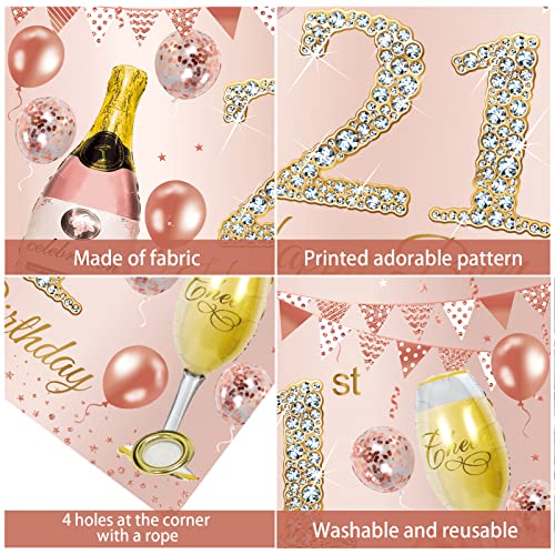 Happy 21st Birthday Banner Backdrop Decorations for Her, Pink Rose Gold 21st Birthday Background Party Supplies for Girls Women, 21 Year Old Birthday Photo Booth Poster Sign Decor(72.8 x 43.3 Inch)