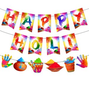 holi decorations banner, no-diy glitter happy holi banner and happy holi decorations garland, colorful holi banner for holi festival decorations, holi party supplies holi decorations outdoor indoor