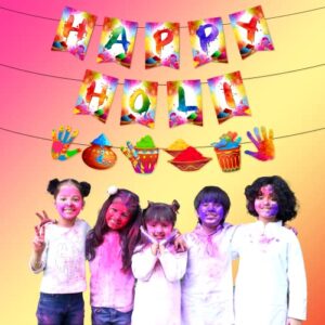 Holi Decorations Banner, No-DIY Glitter Happy Holi Banner and Happy Holi Decorations Garland, Colorful Holi Banner for Holi Festival Decorations, Holi Party Supplies Holi Decorations Outdoor Indoor