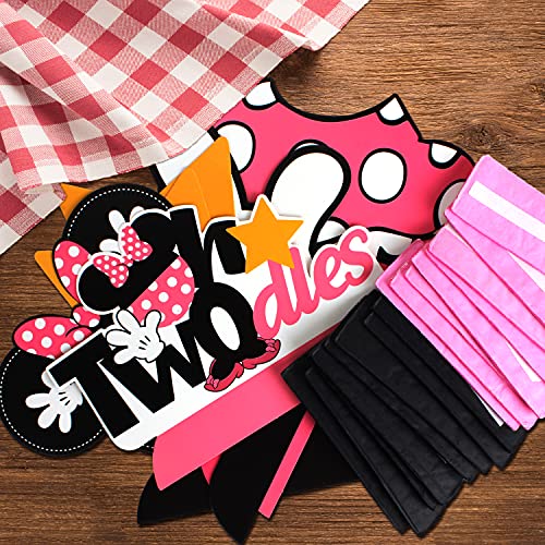 LINGTEER Minnie Oh Twodles Table Honeycomb Centerpieces - Cheers to Girls 2nd Birthday Two Years Old Mouse Themed Bday Party Decorations Sign.