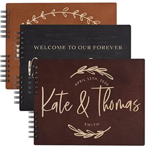 wedding guest book personalized with 9 designs & 5 rustic colors – 2 optional sizes – customized guestbook registry sign-in with name – date, hard cover laser engraved guest book