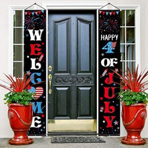 4th of july banner fourth of july decorations patriotic porch sign black independence day hanging banner for home memorial day party, god bless america (classic style)