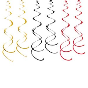 weven hanging swirls party streamer spiral decorations for ceiling (30pcs, red, black, gold)