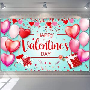 happy valentine’s day backdrop banner polyester valentines backdrop banner large valentine’s day background banner decoration for valentine party supplies and decor (mint background)