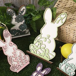 5 Pieces Easter Decor Wooden Signs Decor Easter Wood Bunny Decorations Tiered Tray Decoration Rabbit Shape for Kids Easter Party Dining Room Office Home Table Desk Supplies (Vivid Style)