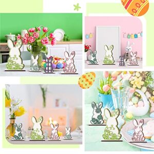 5 Pieces Easter Decor Wooden Signs Decor Easter Wood Bunny Decorations Tiered Tray Decoration Rabbit Shape for Kids Easter Party Dining Room Office Home Table Desk Supplies (Vivid Style)