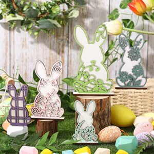 5 Pieces Easter Decor Wooden Signs Decor Easter Wood Bunny Decorations Tiered Tray Decoration Rabbit Shape for Kids Easter Party Dining Room Office Home Table Desk Supplies (Vivid Style)