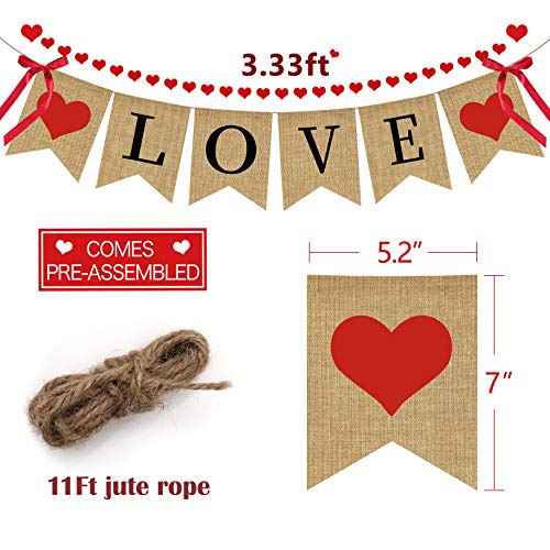 Love Burlap Heart Banner | Valentines Day Decorations | Valentines Garland | Valentine Photo Props | Engagement Banner Decorations | Wedding Banner Decorations | Anniversary Banner Decorations