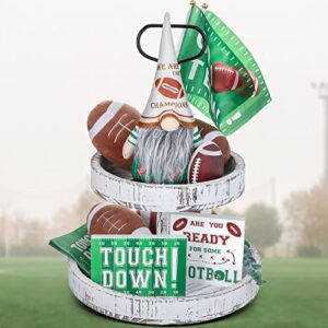 4 pieces football tiered tray decor farmhouse rustic football decorations football table centerpieces rugby gnomes plush ornament for fans club football theme party supplies football season