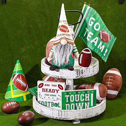 4 Pieces Football Tiered Tray Decor Farmhouse Rustic Football Decorations Football Table Centerpieces Rugby Gnomes Plush Ornament for Fans Club Football Theme Party Supplies Football Season