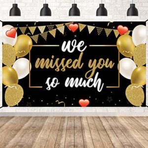 welcome home decorations we missed you so much banner backdrop, black gold welcome back home family party supplies, patriotic military homecoming army deployment returning back poster decor