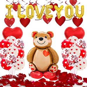 valentine’s day party decorations anniversary decorations valentines day hanging decor wedding decorations i love you balloon deep red silk rose petals hanging heart swirls love bear red heart balloon