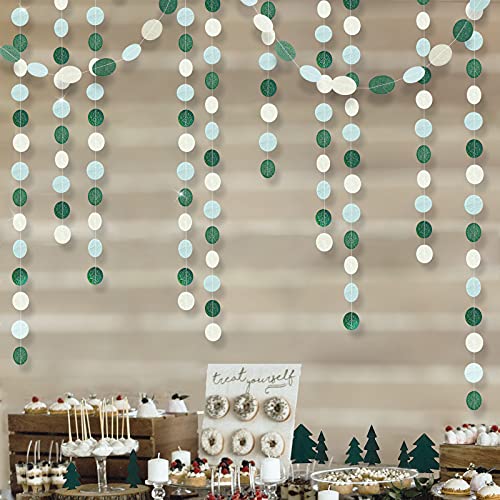 Dusty Blue Dark Green Silver Circle Garland Banner for Wedding Party Decorations Hanging Dots Streamer Backdrop Decor Spring Summer Wedding Bridal Baby Shower Engagement Home Décor