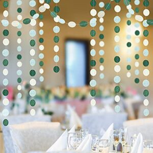 Dusty Blue Dark Green Silver Circle Garland Banner for Wedding Party Decorations Hanging Dots Streamer Backdrop Decor Spring Summer Wedding Bridal Baby Shower Engagement Home Décor