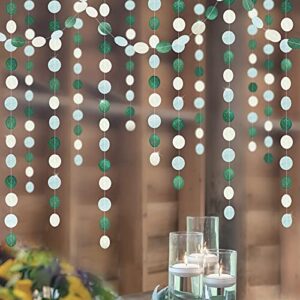 Dusty Blue Dark Green Silver Circle Garland Banner for Wedding Party Decorations Hanging Dots Streamer Backdrop Decor Spring Summer Wedding Bridal Baby Shower Engagement Home Décor