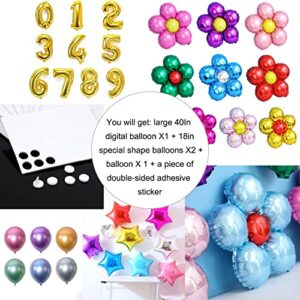 1Pcs 40 Inch Gold Number Balloon +3 Pcs Random Balloons, Number 1 Huge Digital Balloons (0-9), Foil Mylar Big Digital Number Balloon for Wedding, Christening, Anniversary, Birthday Decorations