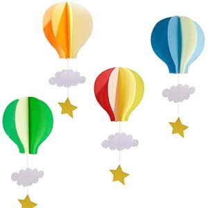 colorful hot air balloon hanging paper decoration（4pack）- large hot air balloon with clouds stars hanging paper garland party streamers for kids bedroom decor, wedding birthday party supplies