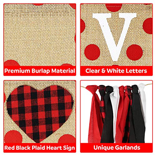 Love Burlap Banner | Valentine's Day Decorations | Valentines Burlap Banner | Black Red Plaid Love Banner | Valentines Decorations | Anniversary Wedding Engagement Party Decorations