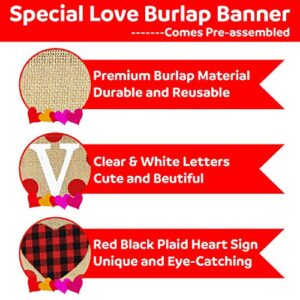 Love Burlap Banner | Valentine's Day Decorations | Valentines Burlap Banner | Black Red Plaid Love Banner | Valentines Decorations | Anniversary Wedding Engagement Party Decorations