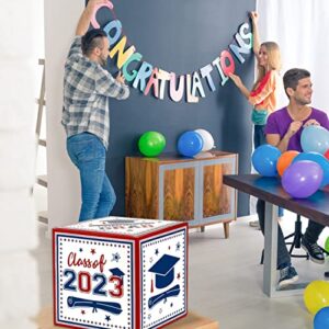 Graduation Party Decoration Red and Blue Congrats Grad Card Box with 48 PCS Advice Cards,Class of 2023 Holder Box Gift Box for College High School Graduation