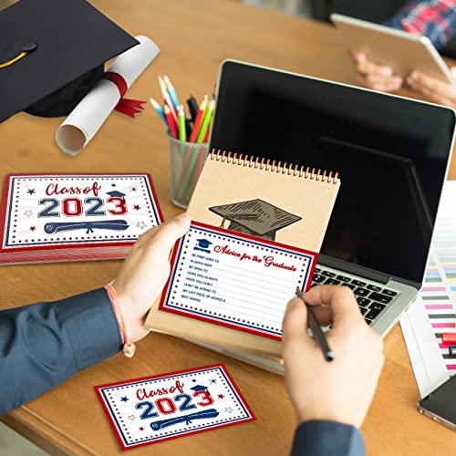 Graduation Party Decoration Red and Blue Congrats Grad Card Box with 48 PCS Advice Cards,Class of 2023 Holder Box Gift Box for College High School Graduation