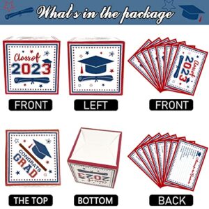 Graduation Party Decoration Red and Blue Congrats Grad Card Box with 48 PCS Advice Cards,Class of 2023 Holder Box Gift Box for College High School Graduation