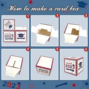 Graduation Party Decoration Red and Blue Congrats Grad Card Box with 48 PCS Advice Cards,Class of 2023 Holder Box Gift Box for College High School Graduation