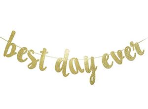 best day ever banner hanging garland for wedding decorations bridal shower photo prop engagement party sign (gold glitter)