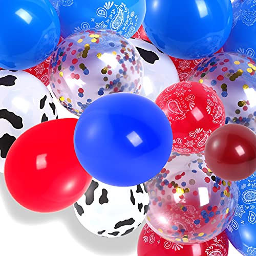 Western Cowboy Balloon Garland Red Blue Coffee Cow Cowboy Latex Balloons Confetti Balloon Bandana for Baby Shower Birthday Party Decorations