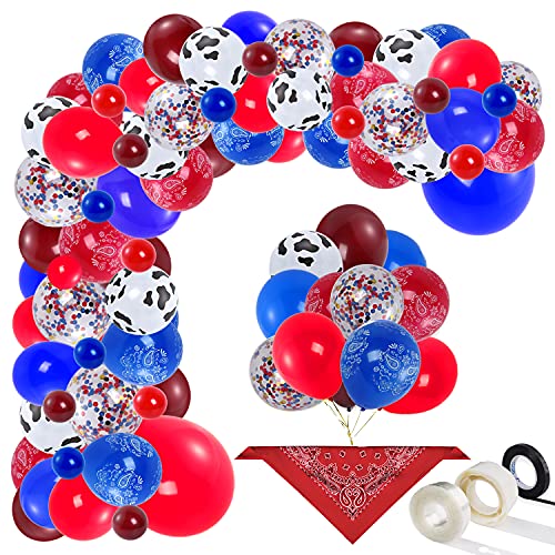 Western Cowboy Balloon Garland Red Blue Coffee Cow Cowboy Latex Balloons Confetti Balloon Bandana for Baby Shower Birthday Party Decorations