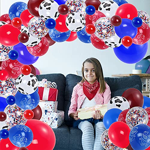 Western Cowboy Balloon Garland Red Blue Coffee Cow Cowboy Latex Balloons Confetti Balloon Bandana for Baby Shower Birthday Party Decorations