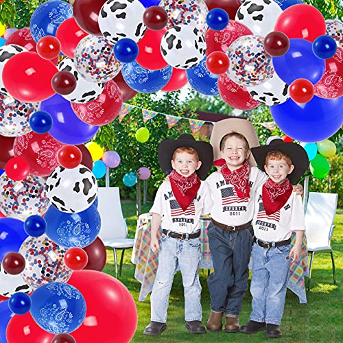 Western Cowboy Balloon Garland Red Blue Coffee Cow Cowboy Latex Balloons Confetti Balloon Bandana for Baby Shower Birthday Party Decorations