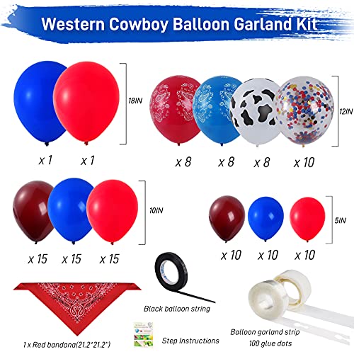 Western Cowboy Balloon Garland Red Blue Coffee Cow Cowboy Latex Balloons Confetti Balloon Bandana for Baby Shower Birthday Party Decorations