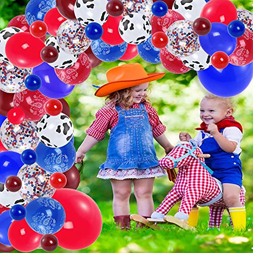 Western Cowboy Balloon Garland Red Blue Coffee Cow Cowboy Latex Balloons Confetti Balloon Bandana for Baby Shower Birthday Party Decorations