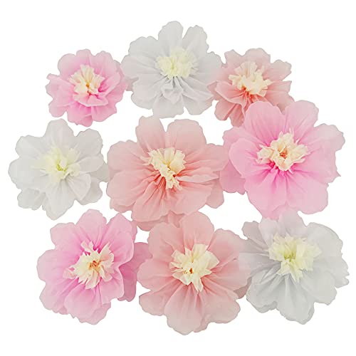 Mybbshower Light Tissue Paper Flower for Wedding Birthday Bridal Shower Home Decor Nursery Party Pack of 9 (Pinks White)