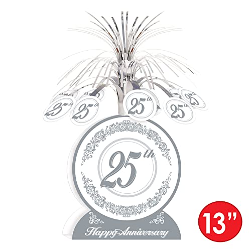 Beistle S50513AZ2 25th Anniversary Centerpieces 2 Piece, 13", Silver/White