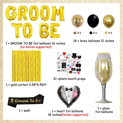 Bachelor Party Decorations for Men, Groom To Be Sash Balloons, Black and Gold Balloon & Photo Props Party Decor, Men Bachelor Decor Bridegroom Shower Wedding Party Supplies