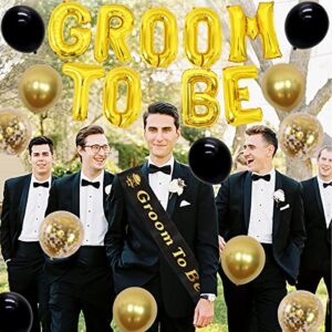 Bachelor Party Decorations for Men, Groom To Be Sash Balloons, Black and Gold Balloon & Photo Props Party Decor, Men Bachelor Decor Bridegroom Shower Wedding Party Supplies