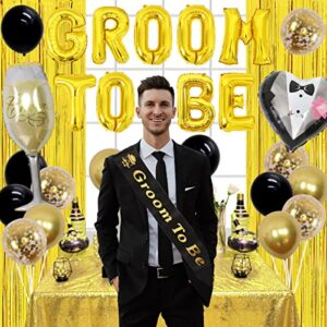 Bachelor Party Decorations for Men, Groom To Be Sash Balloons, Black and Gold Balloon & Photo Props Party Decor, Men Bachelor Decor Bridegroom Shower Wedding Party Supplies