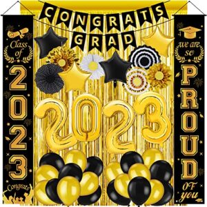 2023 graduation party decorations, black & gold graduation decor kits include banners and balloons, ideal congrats grad decorations for high school, college