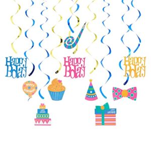 blue panda 30 pack hanging happy birthday swirl decorations, party streamers for ceiling (35-38 in)
