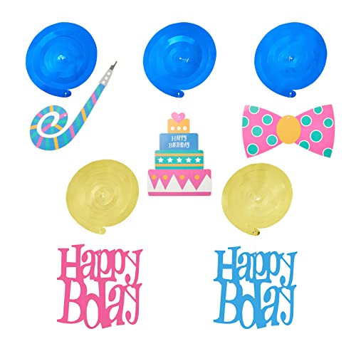 BLUE PANDA 30 Pack Hanging Happy Birthday Swirl Decorations, Party Streamers for Ceiling (35-38 in)