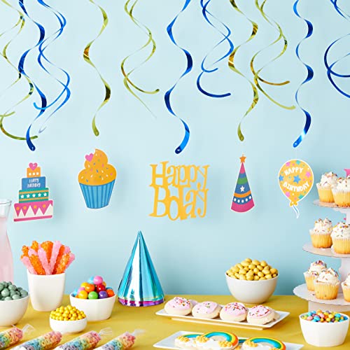 BLUE PANDA 30 Pack Hanging Happy Birthday Swirl Decorations, Party Streamers for Ceiling (35-38 in)