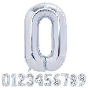 toniful 50 inch large silver number balloons 0-9, foil mylar big digital balloon number 0 digit zero for birthday party, wedding, bridal shower, engagement, photo shoot, anniversary (silver zero)