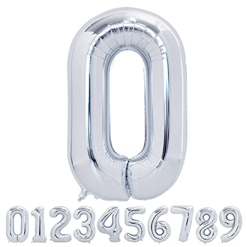 TONIFUL 50 Inch Large Silver Number Balloons 0-9, Foil Mylar Big Digital Balloon Number 0 Digit zero for Birthday Party, Wedding, Bridal Shower, Engagement, Photo Shoot, Anniversary (Silver zero)